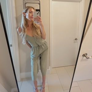 Khaki Green Wide Leg Jumpsuit